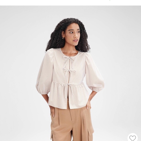 a new day Tops - XXL Puff 3/4 Sleeve Tie-Front
Blouse - A New Day Striped